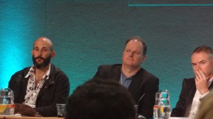 John Scott (center) with Mattu Noone (left) and Jochen Sandig (right)